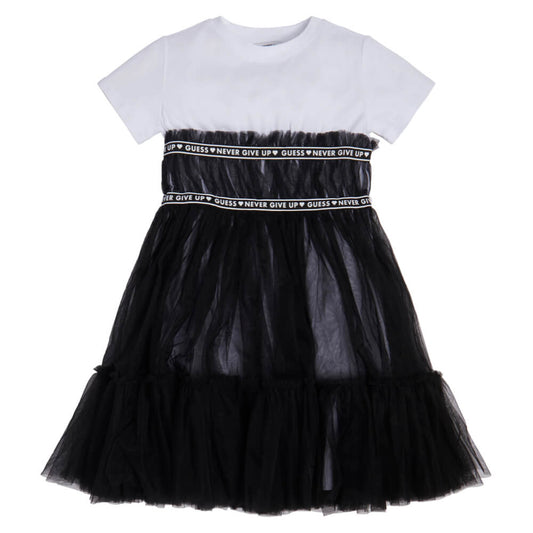 Guess Girls Black Mixed Fabric Dress