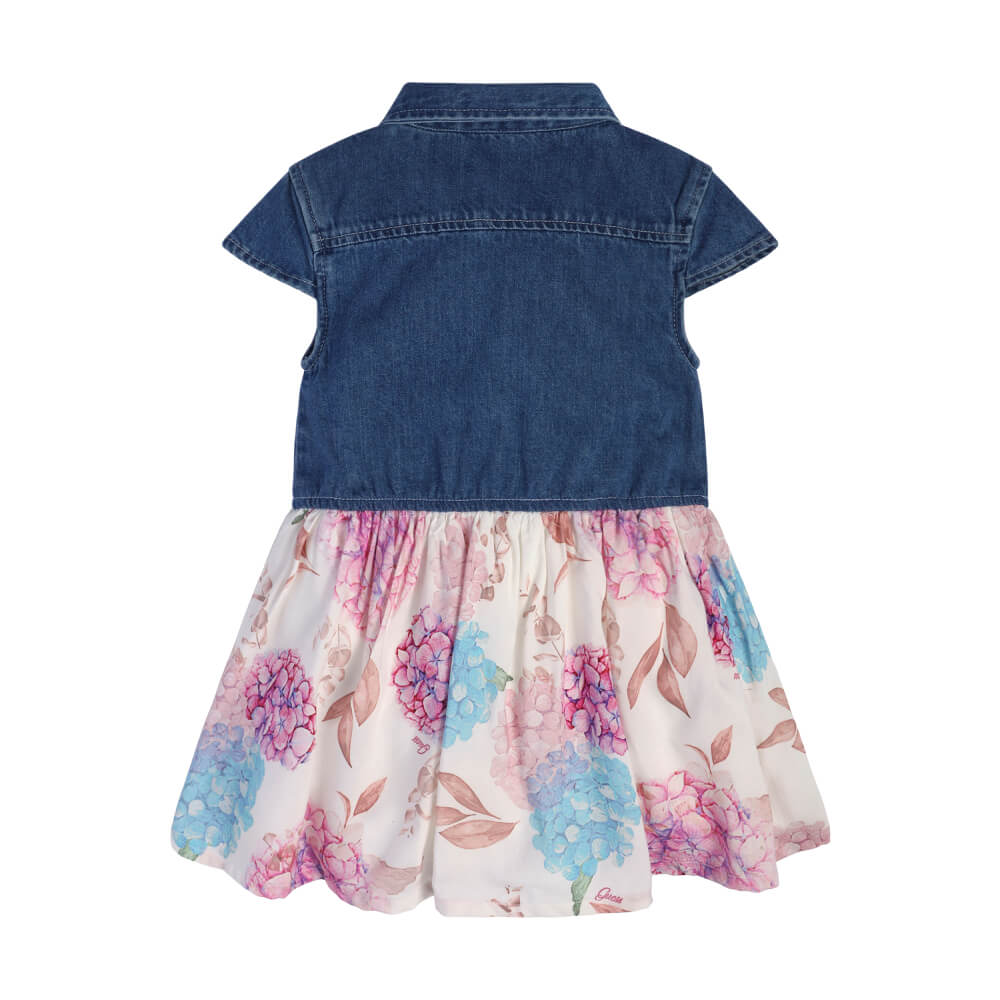 Guess Girls Blue, Pink & White Mixed Fabric Dress