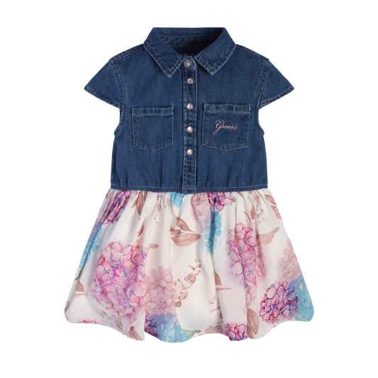 Guess Girls Blue, Pink & White Mixed Fabric Dress