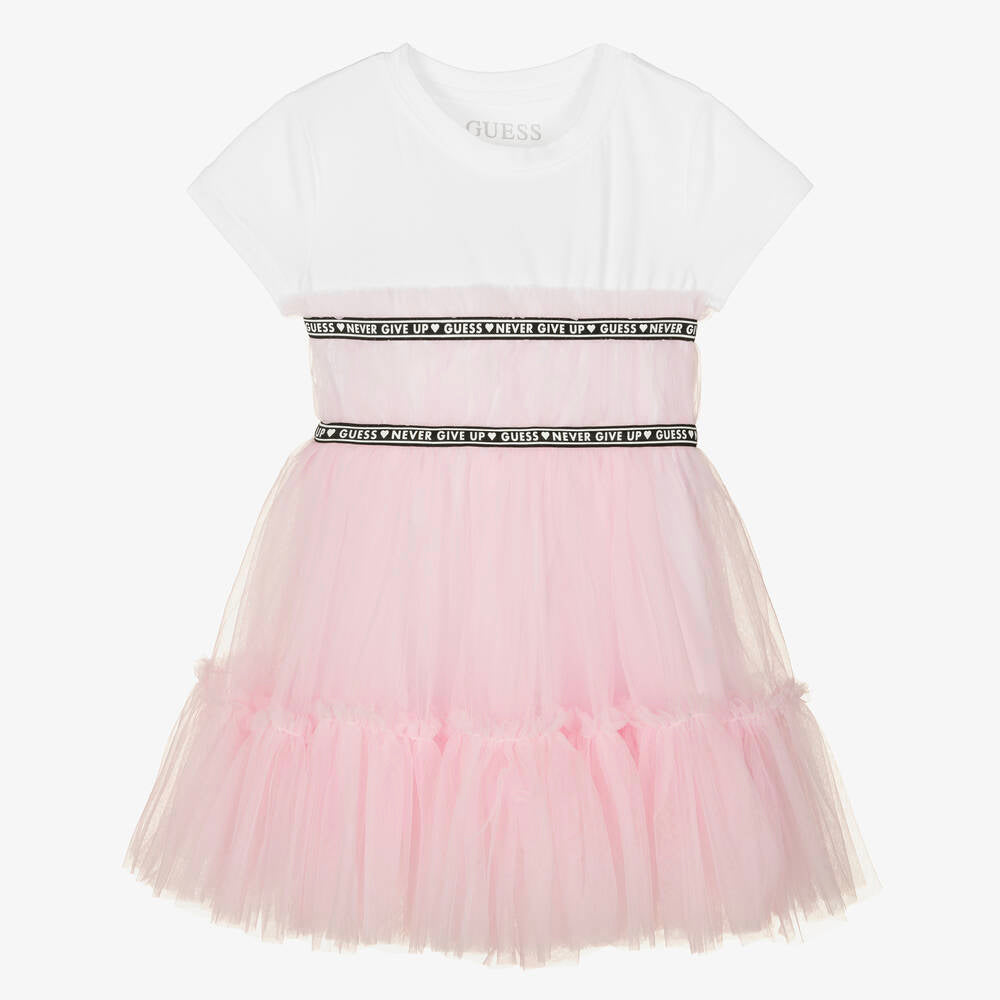 Guess Girls Pink Mixed Fabric Cotton Dress