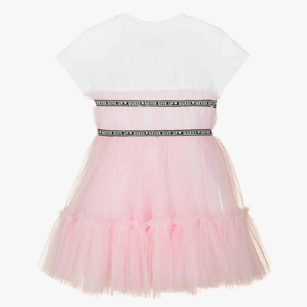 Guess Girls Pink Mixed Fabric Cotton Dress