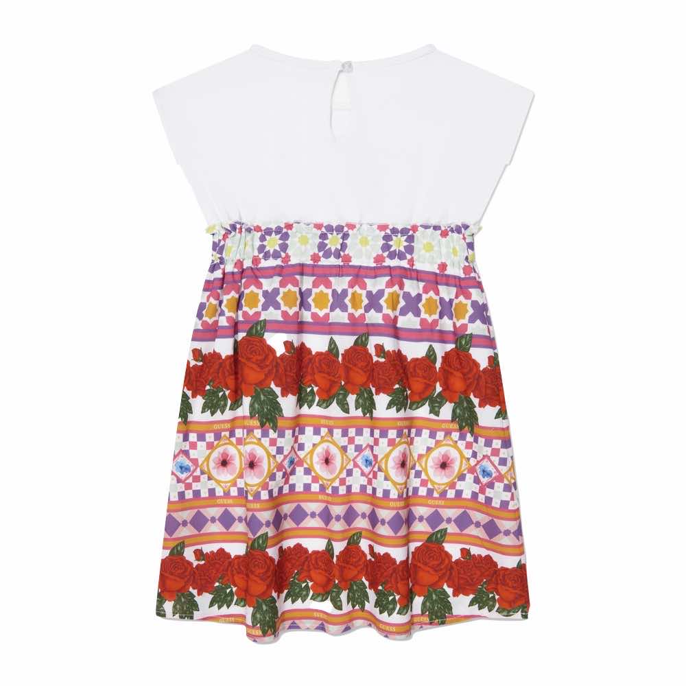 Guess Girls Red, White & Multi-colour Mixed Fabric Dress