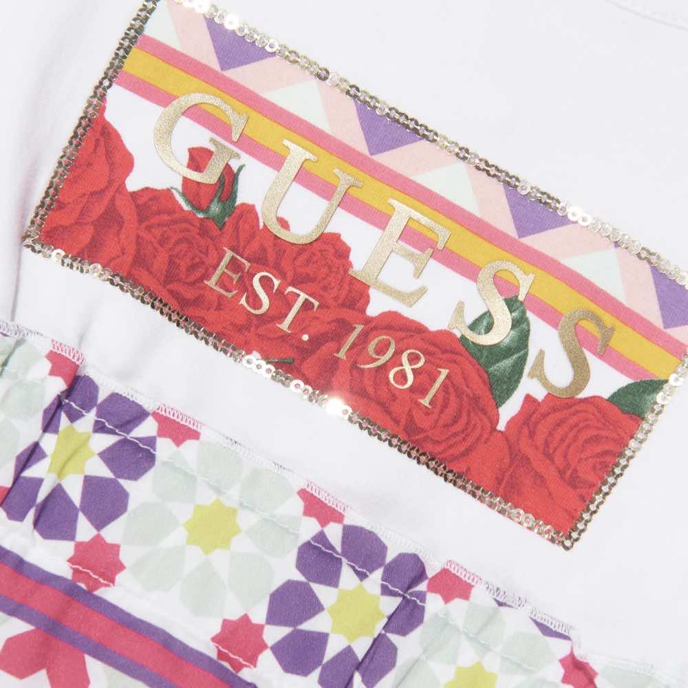 Guess Girls Red, White & Multi-colour Mixed Fabric Dress