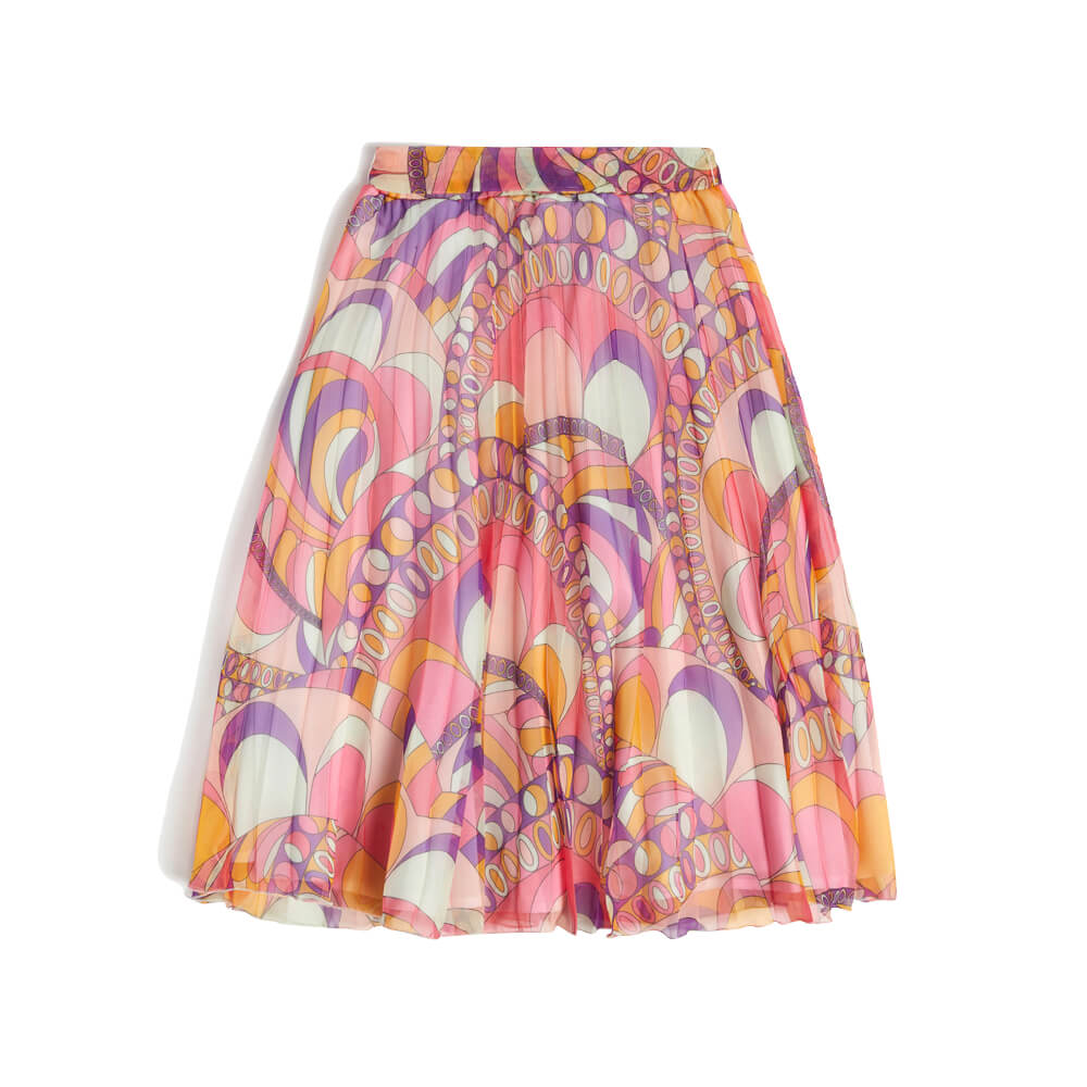 Guess Girls Orange & Multi-colour Pleated Chiffon Midi Skirt