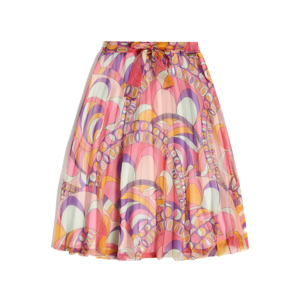 Guess Girls Orange & Multi-colour Pleated Chiffon Midi Skirt
