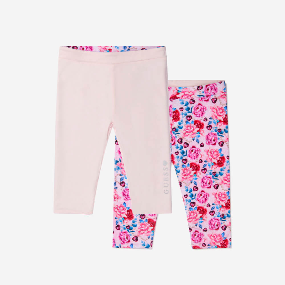 Guess Girls Flower Pink Print Reversible Leggings Capri