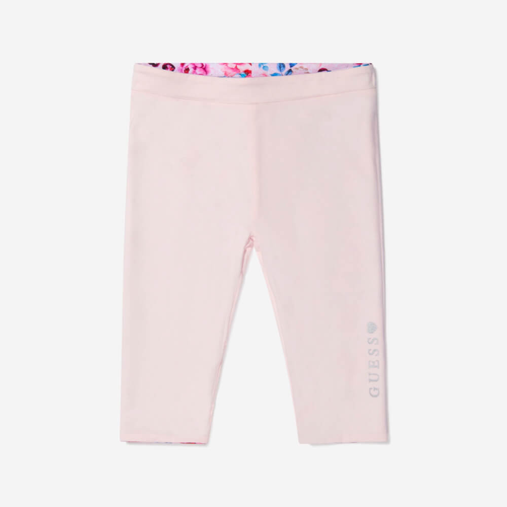 Guess Girls Flower Pink Print Reversible Leggings Capri