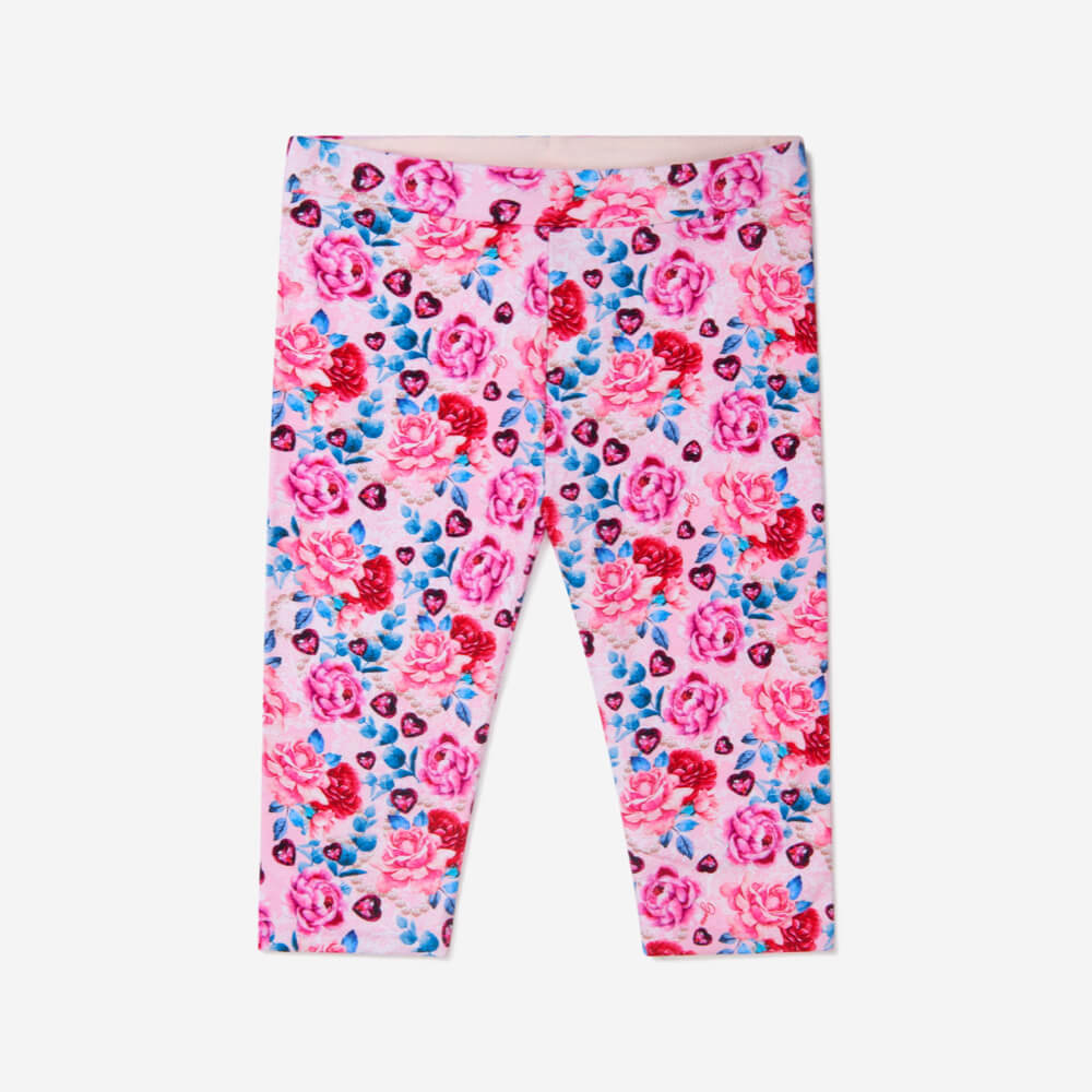 Guess Girls Flower Pink Print Reversible Leggings Capri