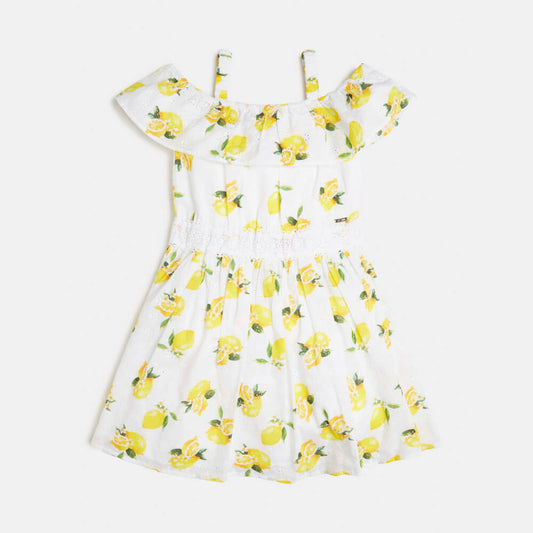 Guess Girls Lemon Print Sangallo Off Shoulder Lemon Dress