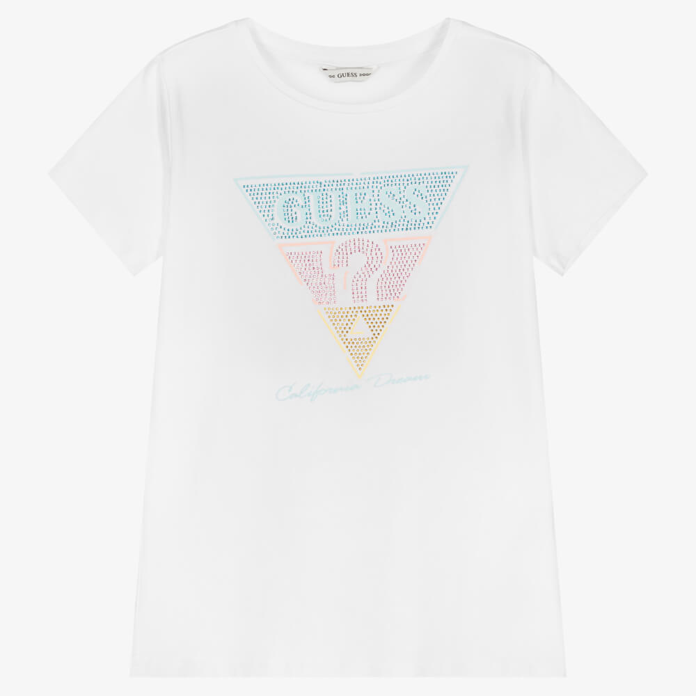 Guess Girls White Cute T-Shirt With Logo Triangle