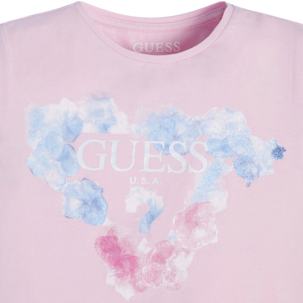 Guess Girls Purple T-Shirt With Pattern and Logo