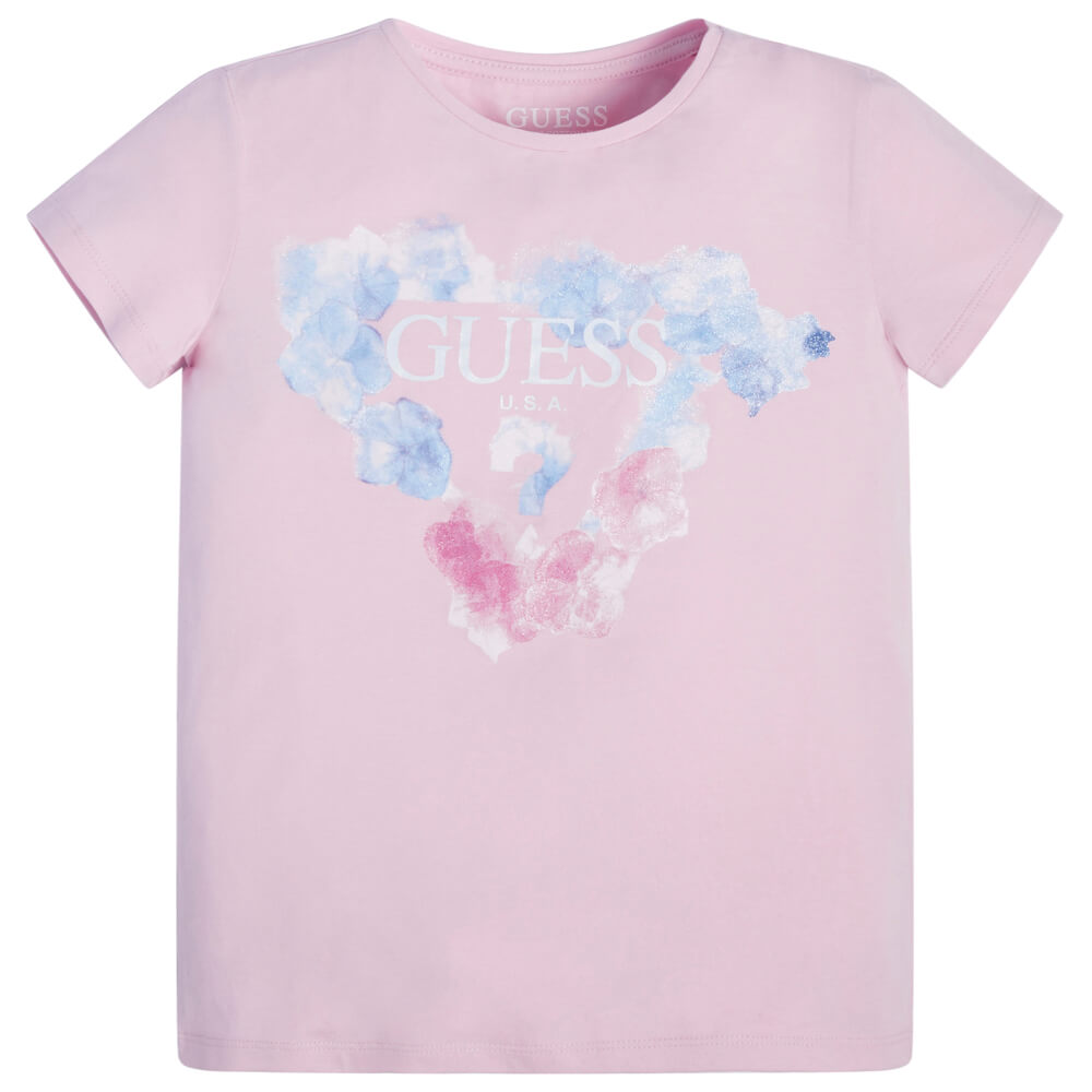 Guess Girls Purple T-Shirt With Pattern and Logo