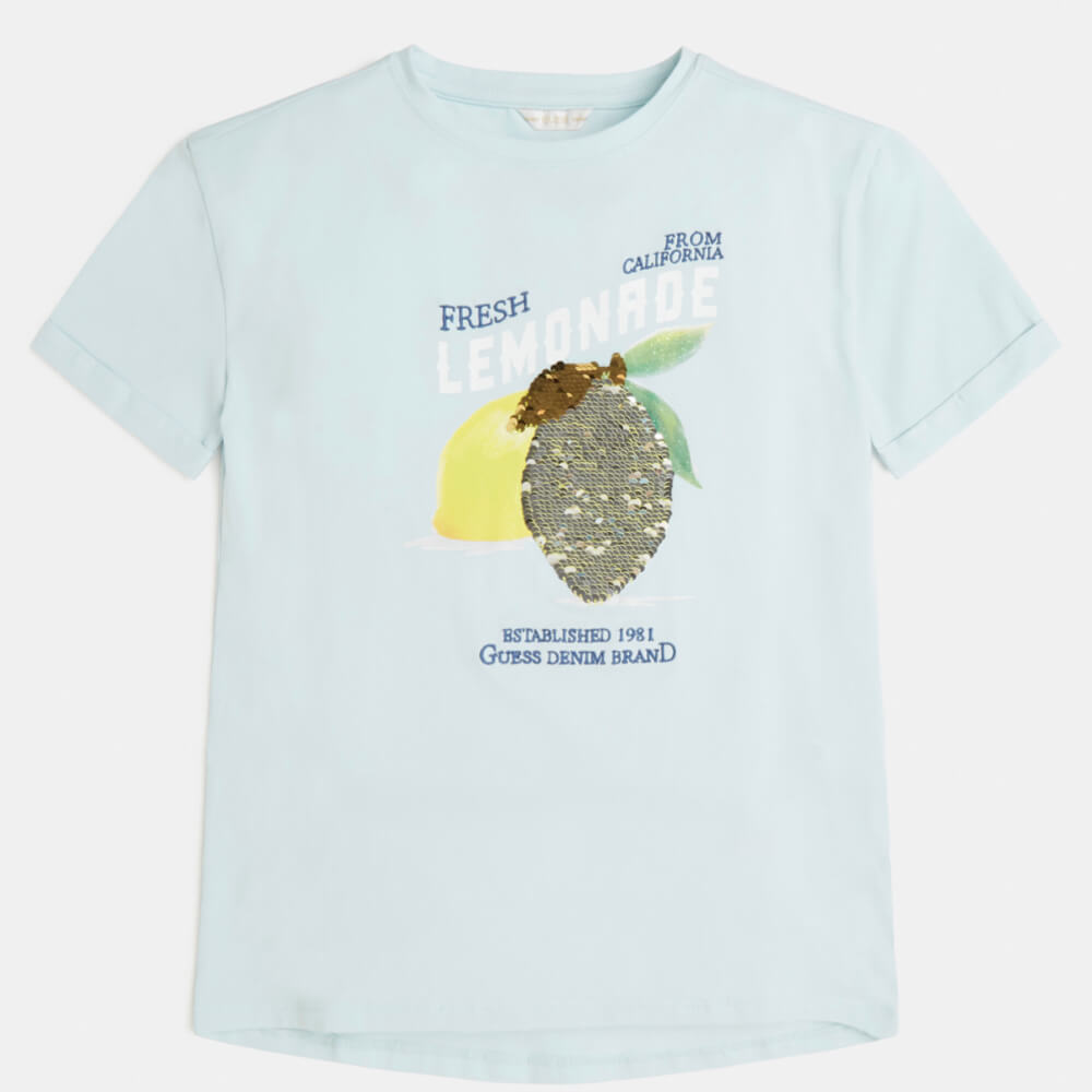 Guess Girls Green T-Shirt With Reversible Sequin Design