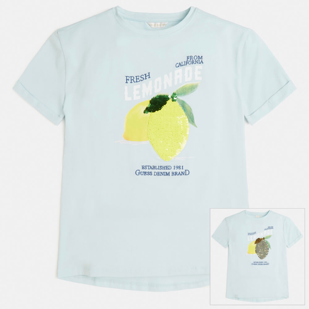 Guess Girls Green T-Shirt With Reversible Sequin Design