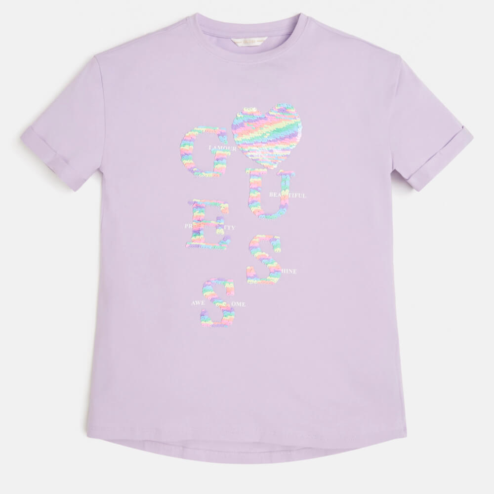 Guess Girls Purple T-Shirt With Reversible Sequin Design
