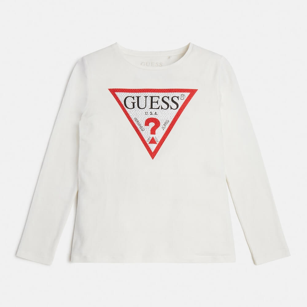 Guess Girls White Top With Triangular Logo