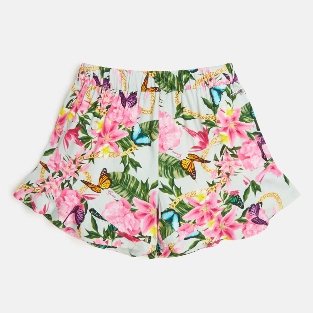 Guess Girls Green Floral Print Twill Shorts