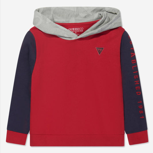 Guess Boys Grey, Navy & Red Hoodie With Arm Logo