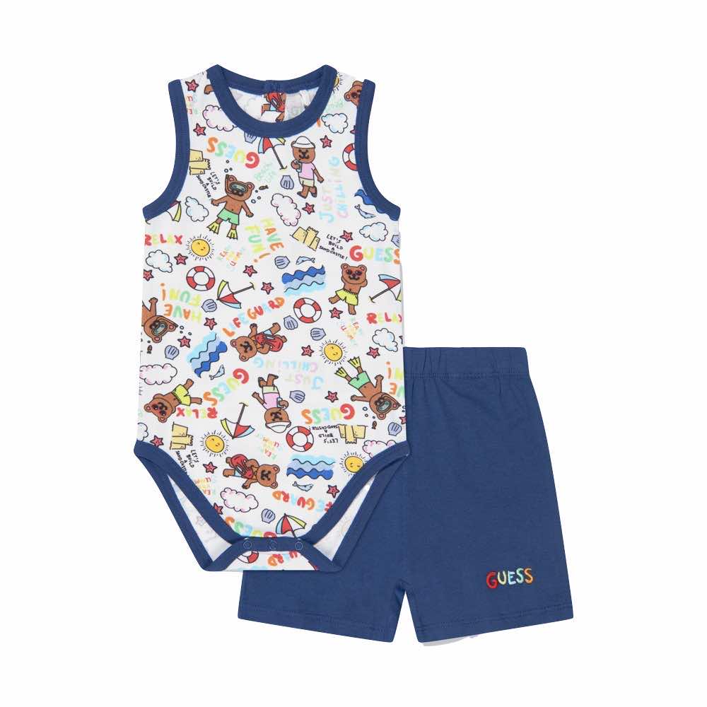 Guess Unisex Pink & Multi-colour Babysuit and Shorts Combo Set
