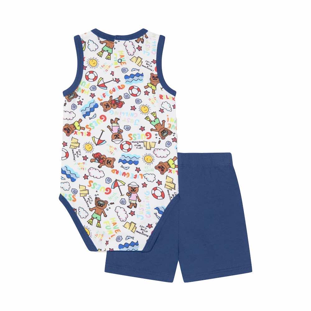 Guess Unisex Pink & Multi-colour Babysuit and Shorts Combo Set