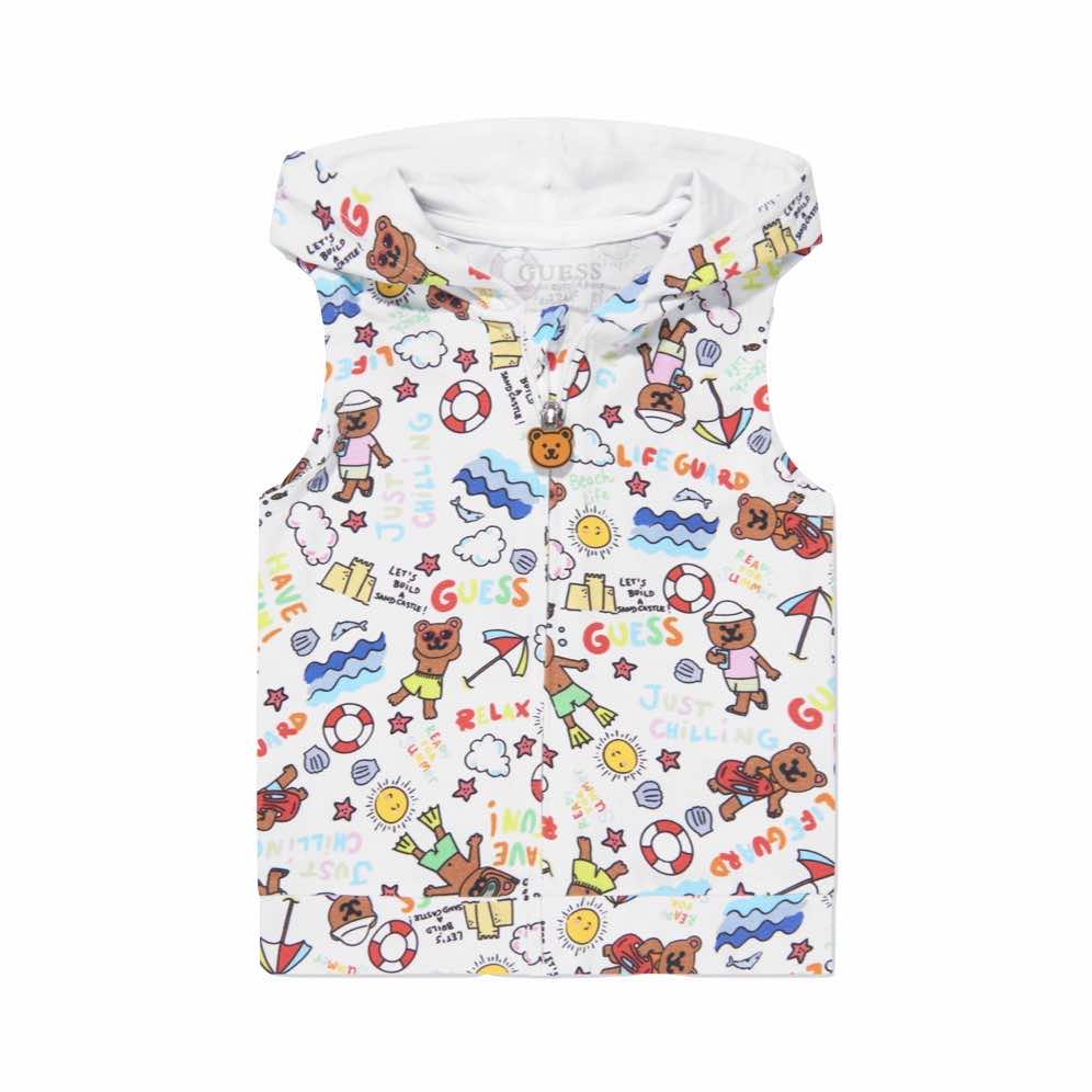 Guess Unisex White Hooded Vest Babysuit and Shorts Combo Set