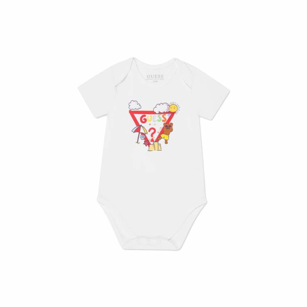 Guess Unisex White Hooded Vest Babysuit and Shorts Combo Set