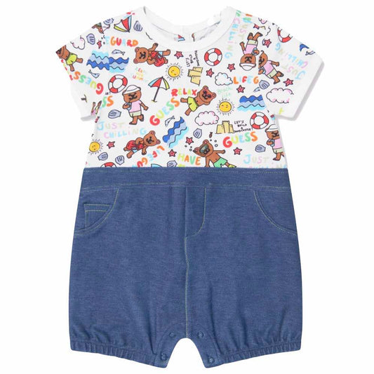 Guess Unisex Blue & Multi-colour Mixed Fabric Shorts