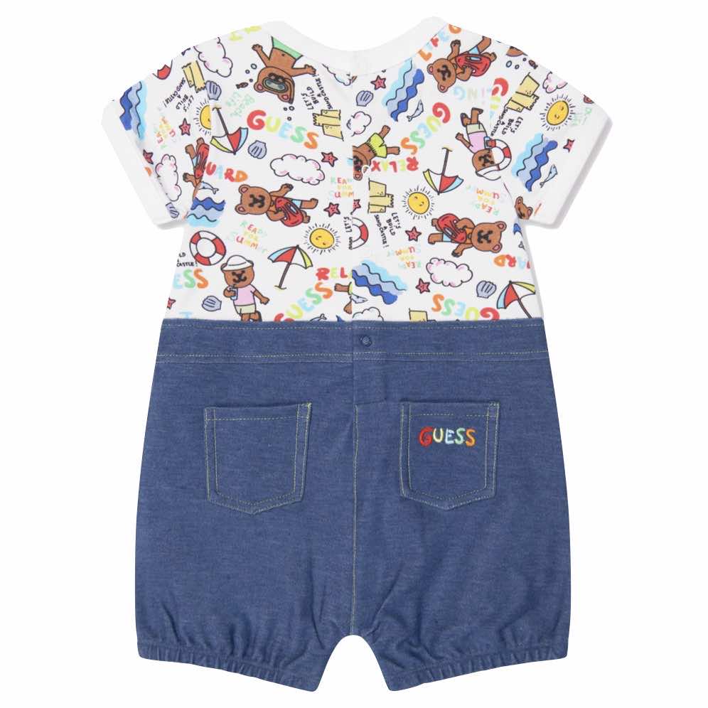 Guess Unisex Blue & Multi-colour Mixed Fabric Shorts