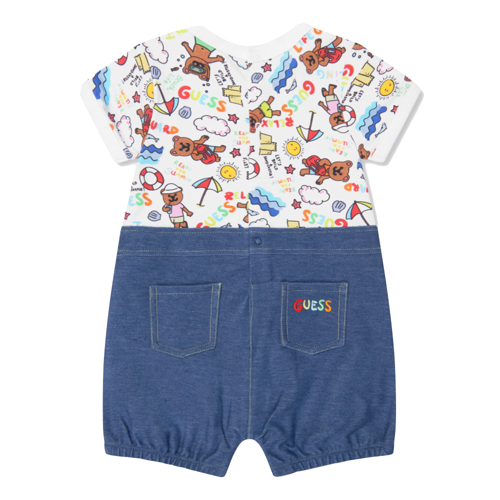 Guess Unisex Blue & Multi-colour Mixed Fabric Shorts