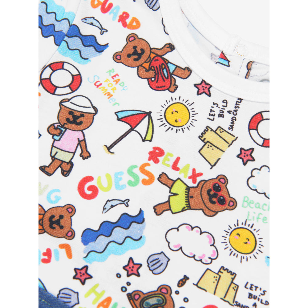 Guess Unisex Blue & Multi-colour Mixed Fabric Shorts