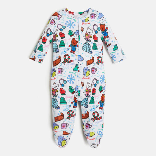 Guess Unisex White & Multi-colour Babysuit With Patterns