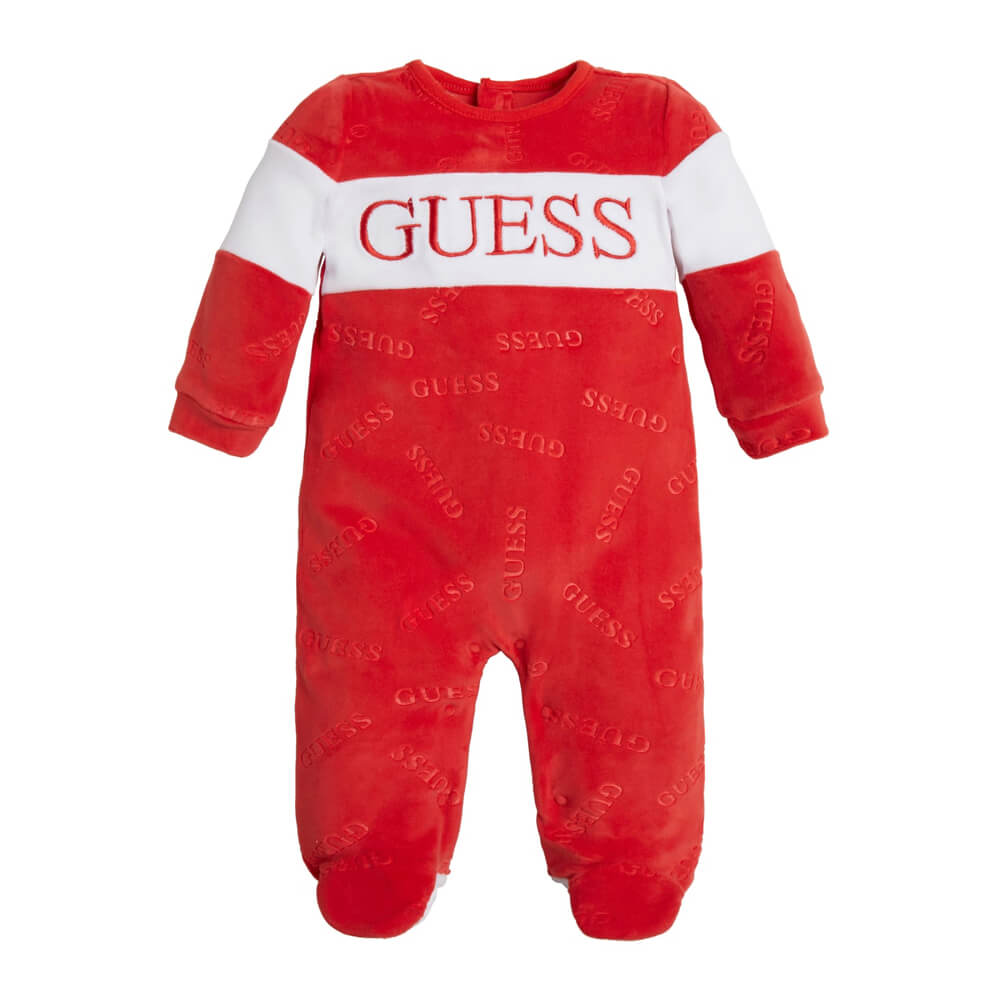Guess Unisex Red & White Babys Logo Babysuit