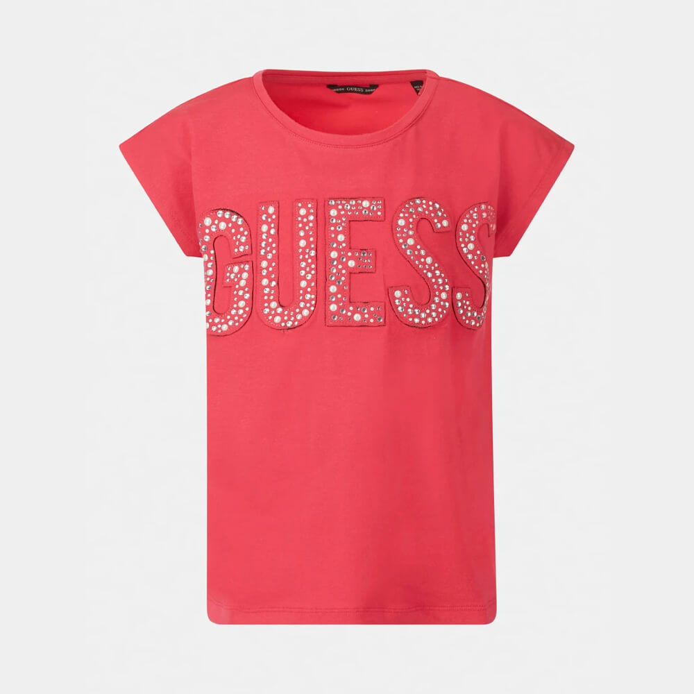 Guess Girls Pink Cotton With Large Guess Logo T-Shirt