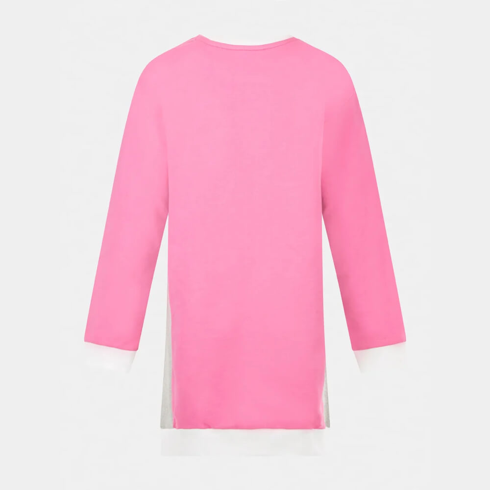 Guess Girls White & Pink With Triangle Guess Logo Long Sleeve Dress