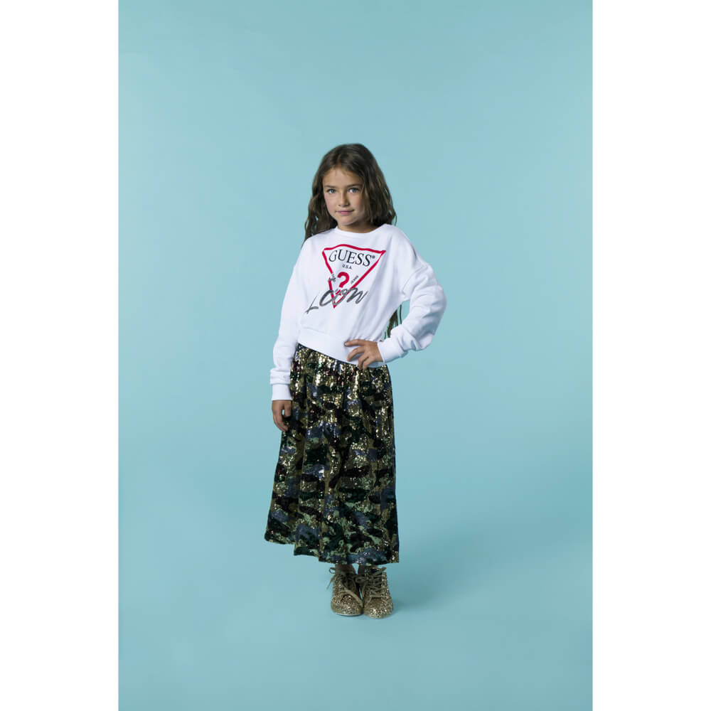 Guess Girls White Cotton With Guess Logo Sweater