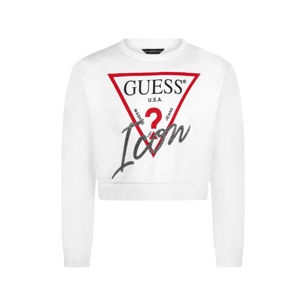 Guess Girls White Cotton With Guess Logo Sweater