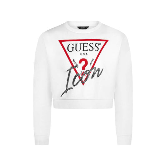 Guess Girls White Cotton With Guess Logo Sweater