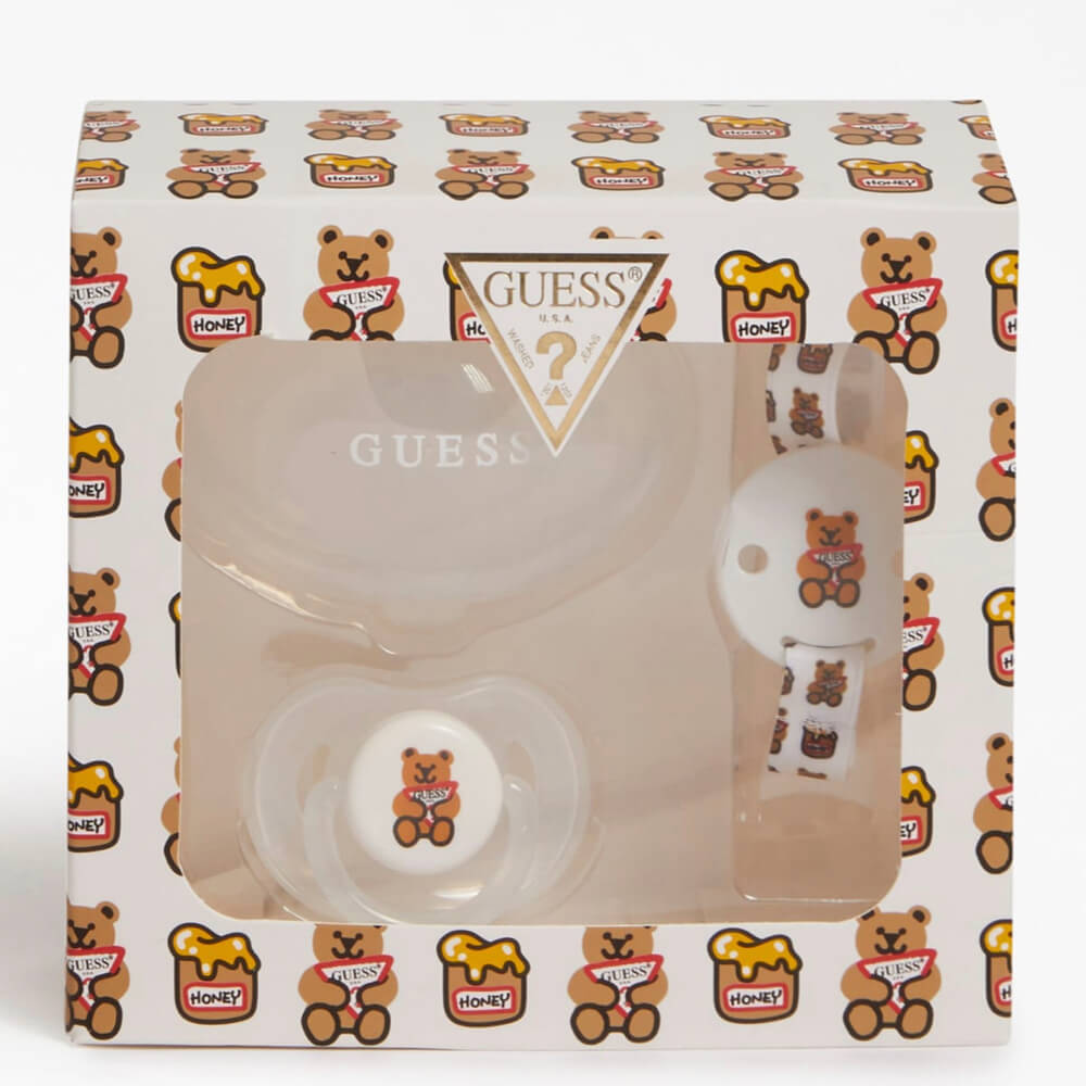 Guess Unisex Brown & Multi-colour Babys 3 Piece Pacifier With Cap, Holder & Clip