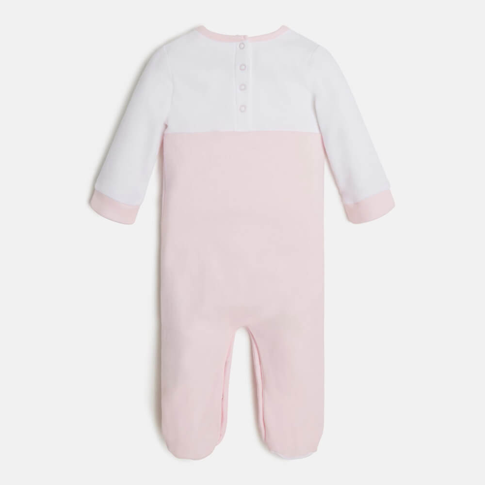 Guess Baby Girls Pink & White Interlock Jersey Babysuit