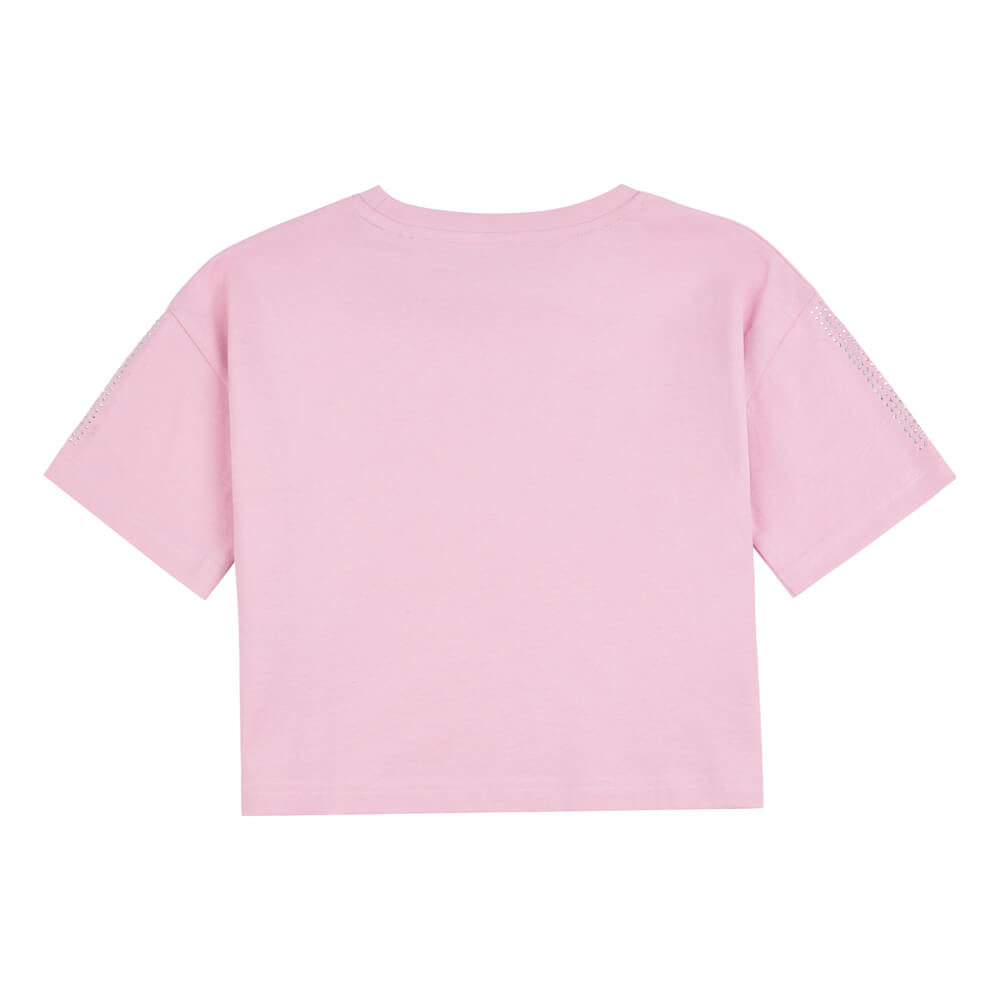 Juicy Couture Girls Pink Diamante Crop Boxy T-Shirt