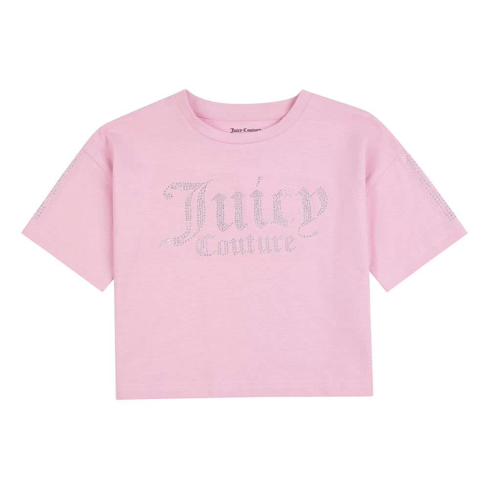 Juicy Couture Girls Pink Diamante Crop Boxy T-Shirt