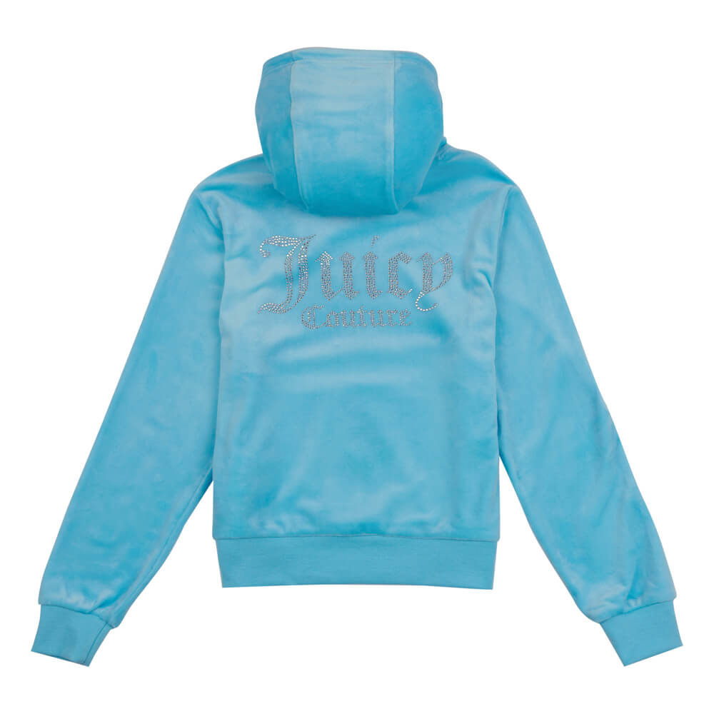 Juicy Couture Girls Blue Diamante Velour Hoodie