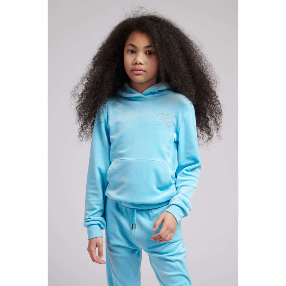Juicy Couture Girls Blue Diamante Velour Hoodie