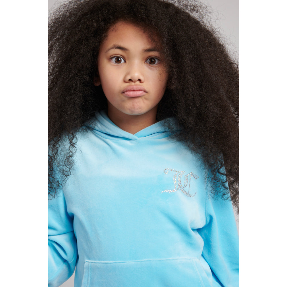 Juicy Couture Girls Blue Diamante Velour Hoodie