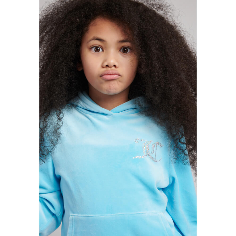 Juicy Couture Girls Blue Diamante Velour Hoodie