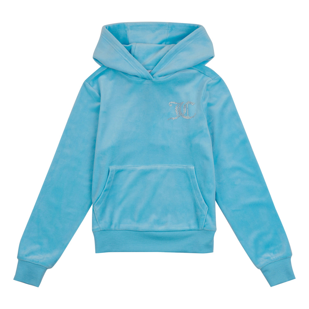 Juicy Couture Girls Blue Diamante Velour Hoodie