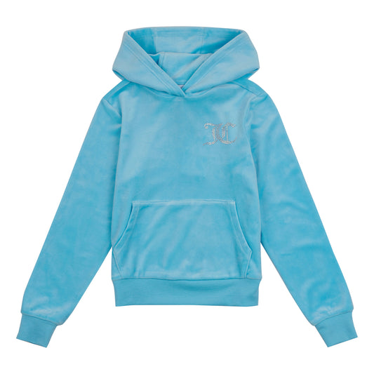 Juicy Couture Girls Blue Diamante Velour Hoodie