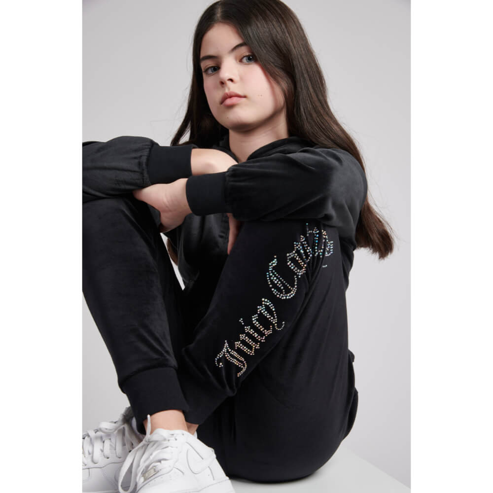 Juicy Couture Girls Black Diamante Velour Joggers