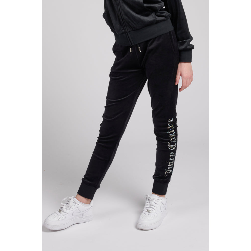Juicy Couture Girls Black Diamante Velour Joggers