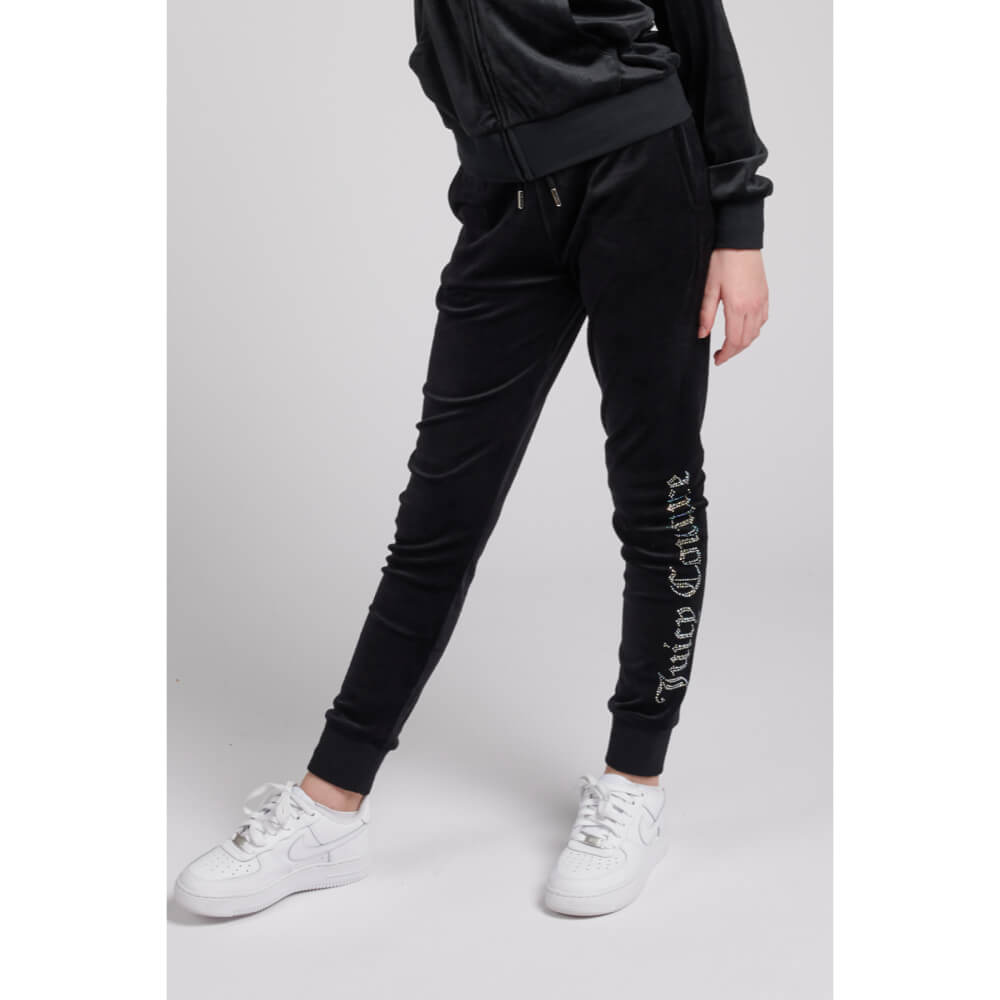 Juicy Couture Girls Black Diamante Velour Joggers
